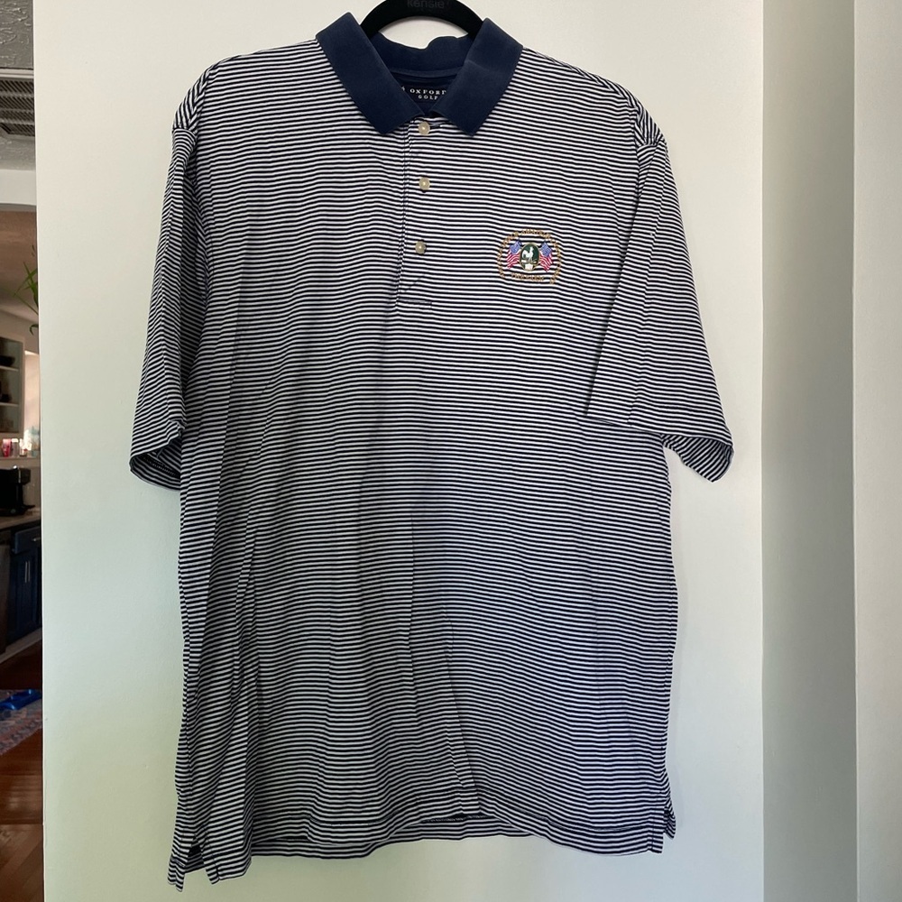 Oxford Golf - Vintage Men’s Blue & White Striped Golf Polo Shirt - Size L​​